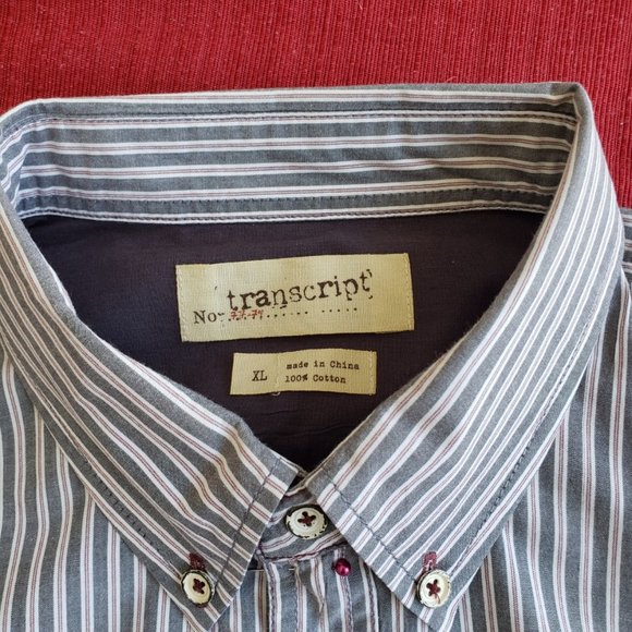 Men's XL Transcript long-sleeved button down casual shirt - grey striped cotton - Picture 6 of 8